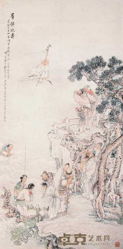 钱慧安 群仙祝寿 立轴 131×65cm